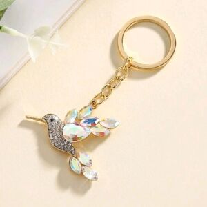Rhinestone Hummingbird Gold Iridescent Keychain